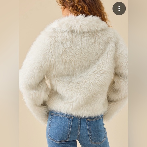 Altar'd State Ivory Shimmering Faux Fur Teddy Jacket with Plush Collar - Picture 2 of 6